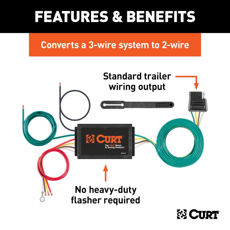 CURT 56190 Powered 3-to-2-Wire Splice-in Trailer Tail Light Converter, 4-Pin Wiring Harness - Image 2